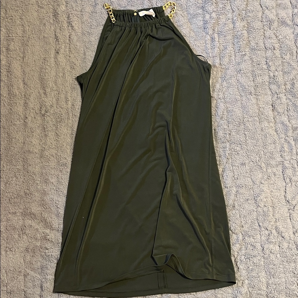 Michael Kors Olive Green Dress with Gold Accents